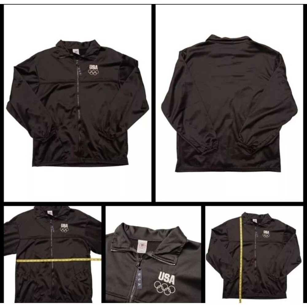 Vintage USA Olympic Team Committee Official Black Zip-Up Jacket Mens L Pockets